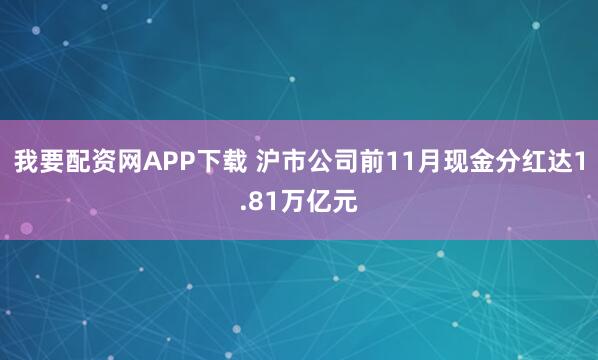 我要配资网APP下载 沪市公司前11月现金分红达1.81万亿元